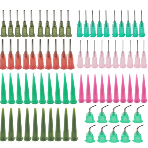 CHENJIN 80PCS Glue Dispenser 10 Each of 8 Sizes Full Plastic Slanted Tip Dispensing Nozzles Opacity Precision Applicator for Liquid Measuring Tools