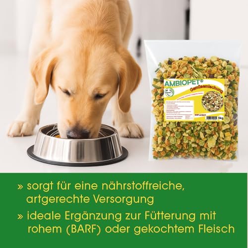 Ambiopet® getrocknete Barf Gemüseflocken für Hunde im 500g Beutel, Gemüsemischung aus Karotten, Erbsen, Roter Bete & Luzerne, reich an Nährstoffen, ohne künstliche Zusatzstoffe