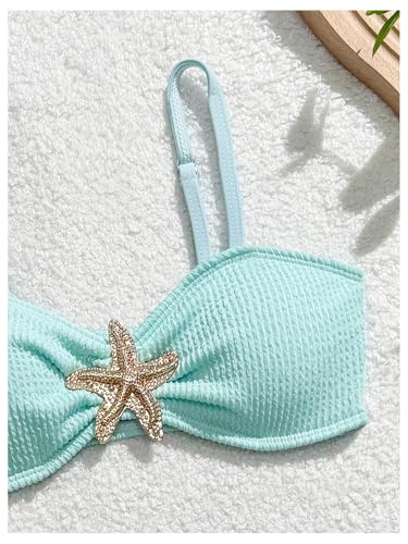 Image of RoseSeek Girl's 2 Piece Padded Bathing Suit Wireless Starfish Swimsuit Spaghetti Strap Vacation Beachwear Set