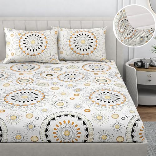 Image of 350 TC Premium Heavy Cotton Feel Elastic Fitted Bedsheet Queen Size with 2 Pillow Covers || Double Bed with All Around Elastic (Gray & Black, Fitted -60x78 Queen)