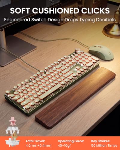 Image of SEUNKWANG Wired Typewriter Keyboard and Mouse Combo, Retro Mechanical Keyboard with Multimedia Knob, White Backlit, Metal Panel, Low Noise Pink Switch Keyboard Mouse Set for PC Laptop - Green
