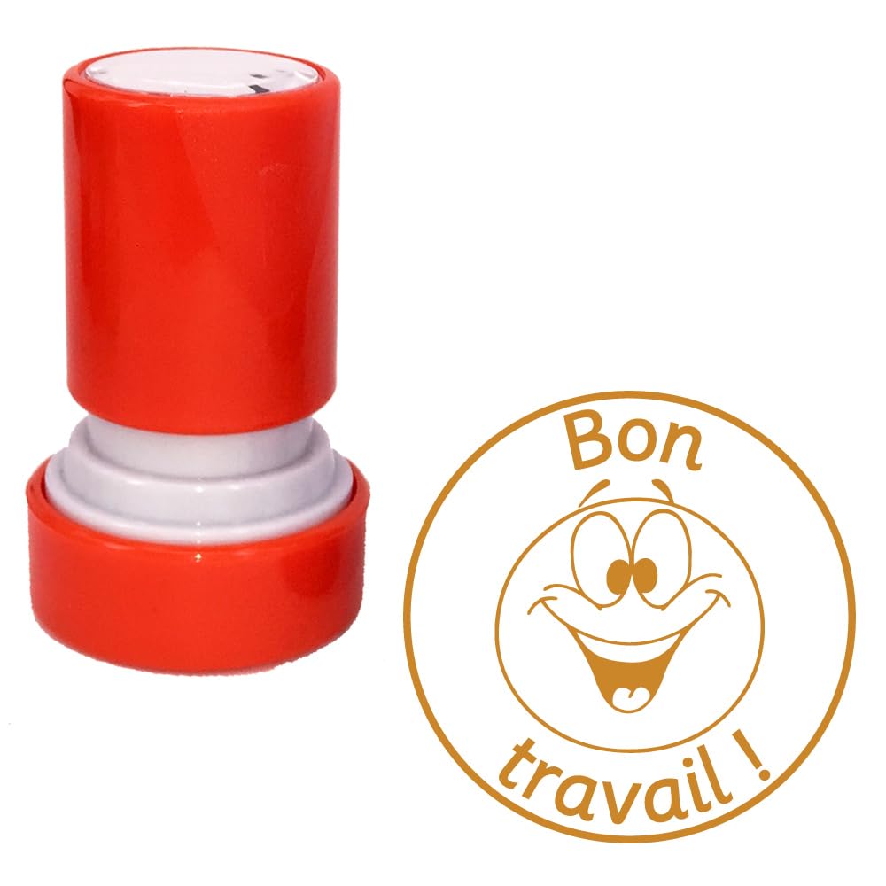 Classroom Capers Bronze Bon Travail French Teacher Self-Inking Stamp Colour Ink, 22Mm Reinkable^