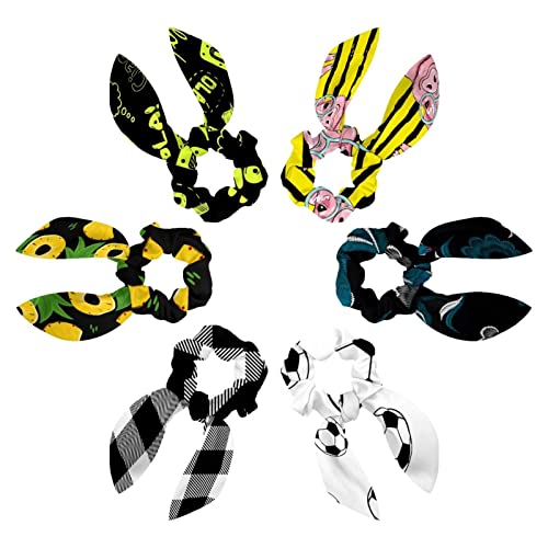 Chouchous élastiques cheveux velours rayures jaunes noires nœud oreille de lapin pour tresse chignon