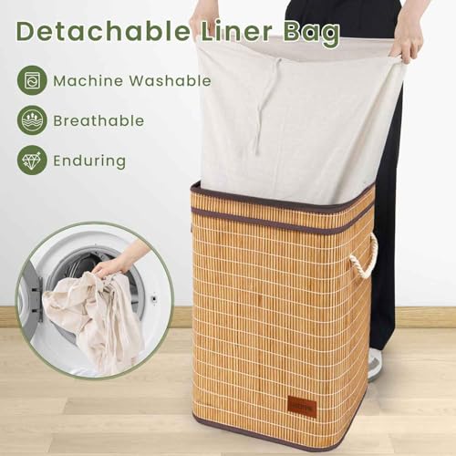 Image of Luxe Home Laundry Basket for Clothes, Premium Bamboo Big Storage Bag with Chain Lid Multipurpose Used In Laundry Rooms, Bedrooms, Bathrooms (40x30x60 cm, Natural)