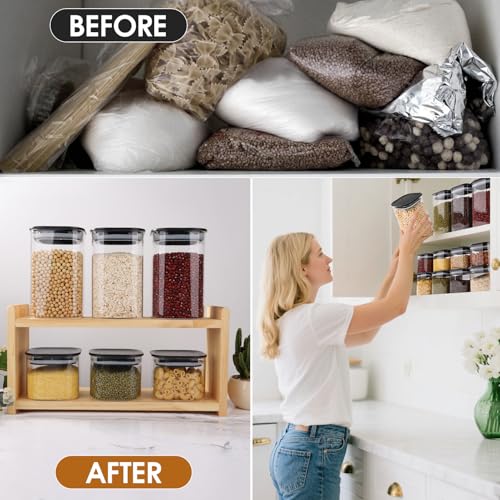 Miniatura 7 de Otauoaea 6pcs Tarros De Cristal Con Tapa 1000ml 600ml, Herméticos Apilables - Botes De Cristal Con Tapa Cuadrados - Botes Cocina Almacenaje Para Pasta, Cereales, Legumbres, Café