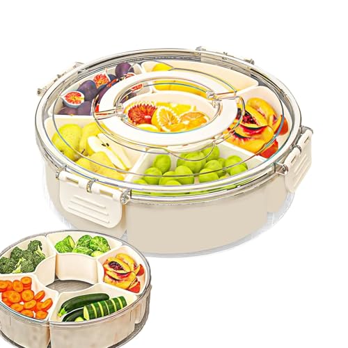 Contenedores divididos para aperitivos, bandeja de 6 divisores con tapa y asa, contenedor reutilizable hermético para frutas secas, caja portátil para preparación de comidas, fiestas, viajes, dulces