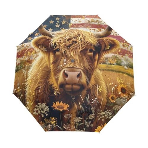 Parapluie vache des Highlands drapeau USA GAIREG chic et compact