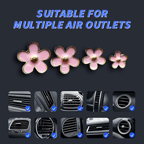 Image of 4PCS Car Daisy Flower Air Vent Clip, Cute Auto Outlet Air Conditioning Clip, Sweet Girly Vehicle Fresheners Gift for Women Girls, Car Interior Decor Universal Fit (Pink, Vanilla)