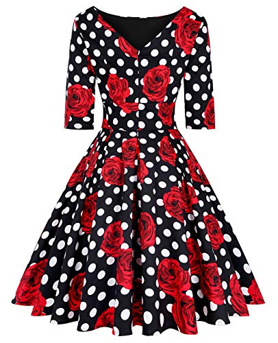 Image of MINTLIMIT Women's 1950s Retro Vintage Cocktail Party 3 /4 Sleeve Swing Dress