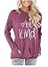 Akihoo Be Kind Long Sleeve T Shirts Women Round Neck Casual Sweatshirt Tunics Top with Pockets L