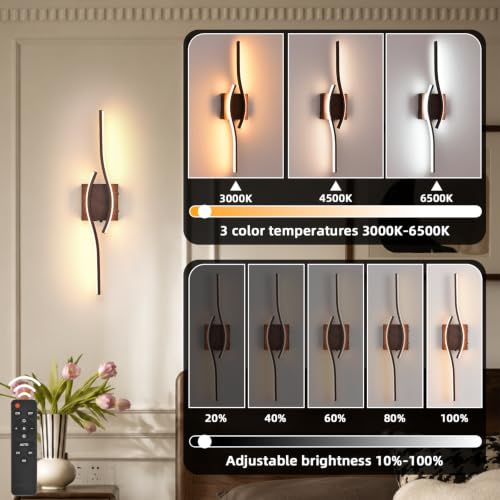 Image of Battery Operated Wall Sconces Set of Two, Walnut 23.6 inch 3 Color LED dimmable Wireless Wall Sconce with Remote Control, USB Rechargeable Wall Lights for Living Room Bedroom Hallway Background