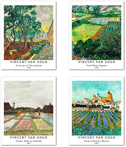 Berkin Arts Wall Art Unframed Prints Giclee Art Paper Set of 4, 11x14 inch Landscape Artwork, Modern Decoration Trees Beautiful Flowers Retro Famous Painting Giclee Prints Vincent Van Gogh Poster