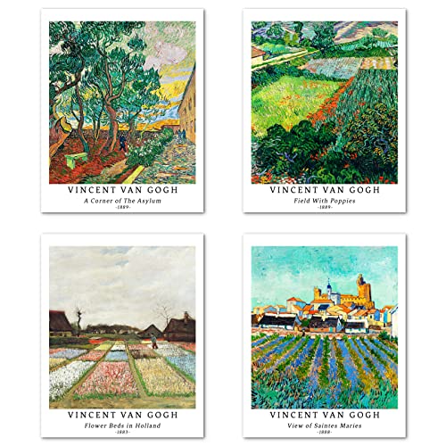 Berkin Arts Wall Art Unframed Prints Giclee Art Paper Set Of 4, 11X14 Inch Landscape Artwork, Modern Decoration Trees Beautiful Flowers Retro Famous Painting Giclee Prints Vincent Van Gogh Poster #TOP23