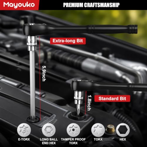 Image of 115-Piece Torx & Allen Bit Socket Set, 1 /4 inch, 3 /8 inch, 1 /2 inch Drive Bit Socket Set with Ratchet Wrench, Adapters, Extra Long Torx /Tamper Proof Torx /Hex /Ball End Hex /E-Trox, SAE&Metric, S2 Steel