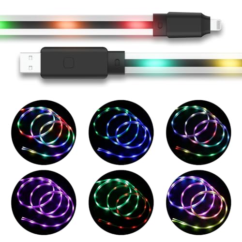 Image of LED iPhone Charger [Apple MFi Certified] Color Changing Light up iPhone Charger Cord, Lighted Up LED Charger Cable Glowing Charging Cord with 17 Lighting Modes for iPhone 14 Pro Max13 /12 /11 Pro (3ft)