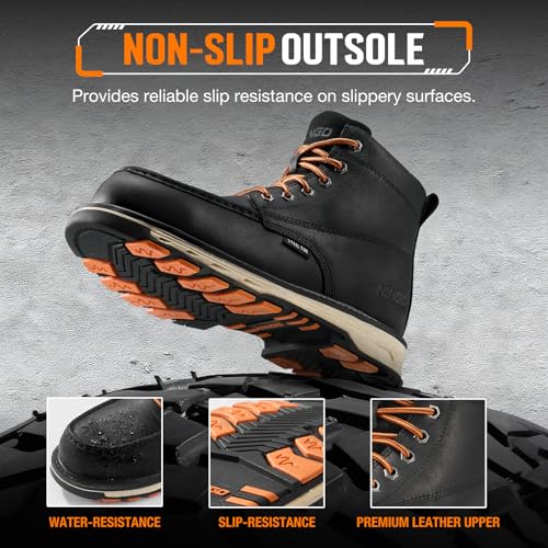 Image of NINGO Steel Toe Work Boots for Men, Puncture Proof & Non Slip Work Boots, Mens Safety Moc Toe Work Shoes with EH Protection, Water & Oil Resistant for Construction, Hunting, Welding