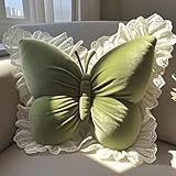 AHXHWKA Butterfly Throw Pillow, Butterfly Shaped Decorative Pillow for Sofa Couch Bed, Plush Velvet Lumbar Support Cushion for Office Chair & Car Seat (Green)