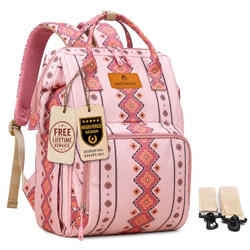 Image of Motherly Patented Diaper Bag Backpack for Moms | Waterproof Baby Travel & Maternity Bag | Spacious Nappy Bag with Multiple Compartments, Insulated Bottle Pockets & Warranty (VivaLuxe Series, Pink)