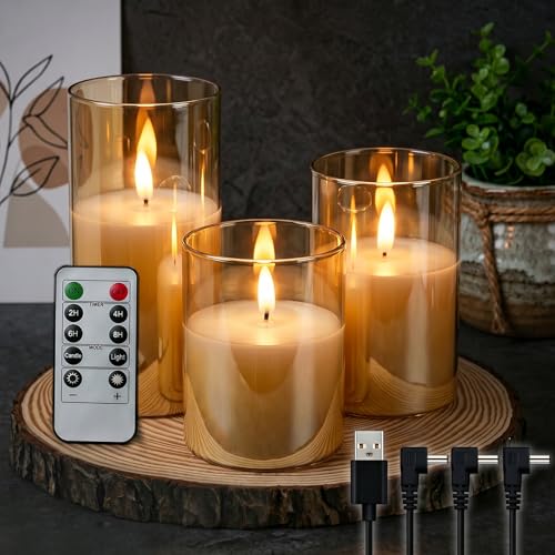 GenSwin Glass Rechargeable Flameless Candles Remote Battery Operated, Gold