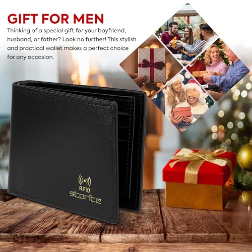 Image of Storite Men's Multi-Card Bifold Leather Wallet RFID Protected Bifold Wallet - Slim PU Leather Money & Credit Card Holder Purse with ID Window (Black)