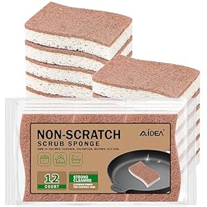 AIDEA Sponges Non Scratch, 12Count, Natural Sponge for Non Stick Cookware, Sponges Kitchen, Cellulose Scrub Sponge for Dishes, Cleaning Power for Kitchen, Bathroom, Household