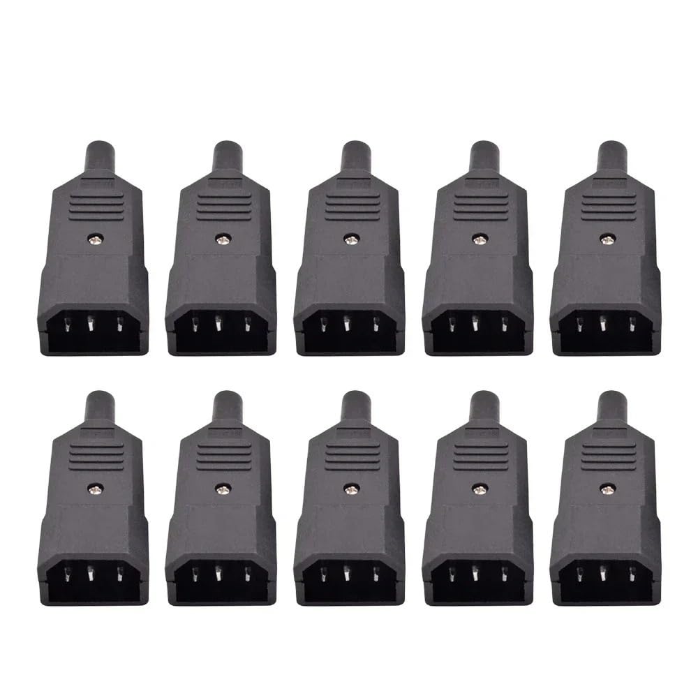 5pcs 10pcs IEC 320 Cavo Cavo C13 C14 Presa AC 10A 250V Nero Rewireable Elettrico 3 Pin Femmina Maschio Connettore di Alimentazione (10pcs C14 Maschio)