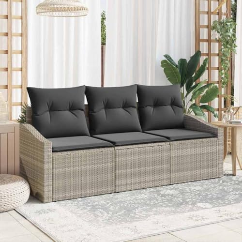 Frdhee Loungesofa Couch Gartenlounge Sofa,Garten Sofa Set mit Kissen mit Speicher 3 pcs Hellgrau,Ecksofa Für Balkon,Terrasse,Kann Schnell Zusammengebaut Werden