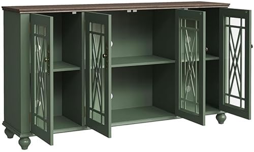 Miniatura 5 de 63" Estilo Vintage Cocina De Madera Acento Buffet Aparador Gabinete - Verde