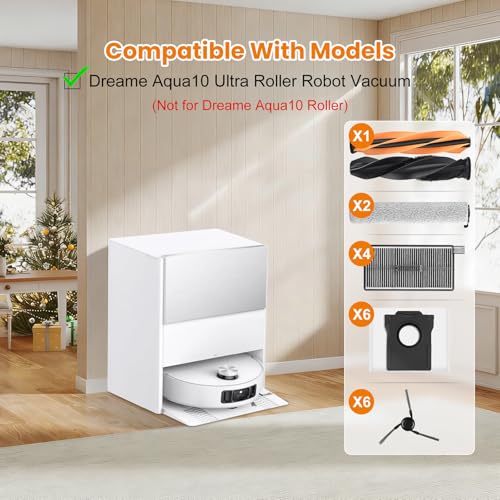 Image of 22 Pack Replacement Accessories for Dreame Aqua10 Ultra Roller Robot Vacuum | 1 Pair Main Brush 2 Roller Mops 6 Side Brushes 4 HEPA Filters 6 Dust Bags 1 Cleaning Brush 1 Screwdriver