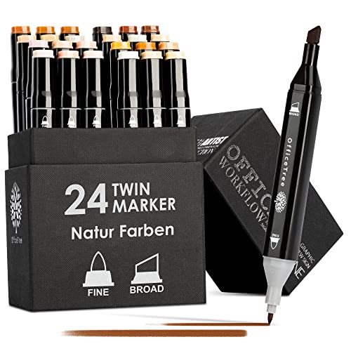 OfficeTree 24 Alkohol Marker Hautfarben - Skin Color Marker - Twin Marker...
