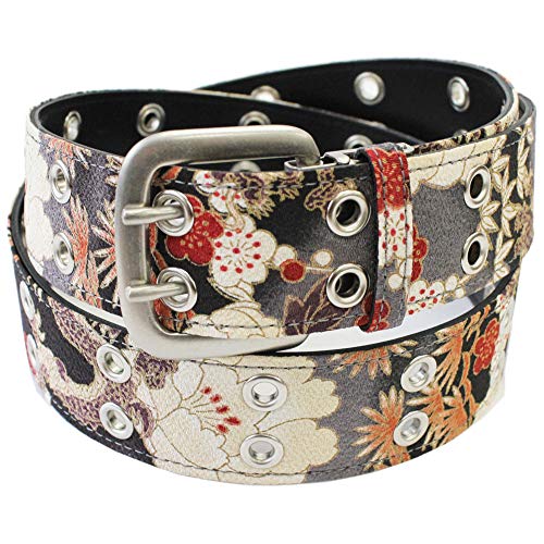 Double Pin Buckle Japanese Chirimen Belt Unisex (Black Dragon)