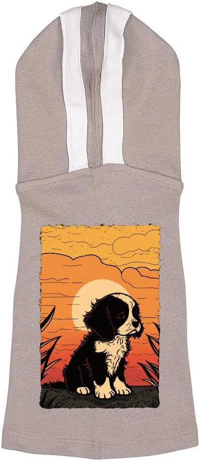 Sad Dog Print Dog Shirt with Hoodie - Graphic Dog Hoodie - Unique Dog Clothing - Gray White, L