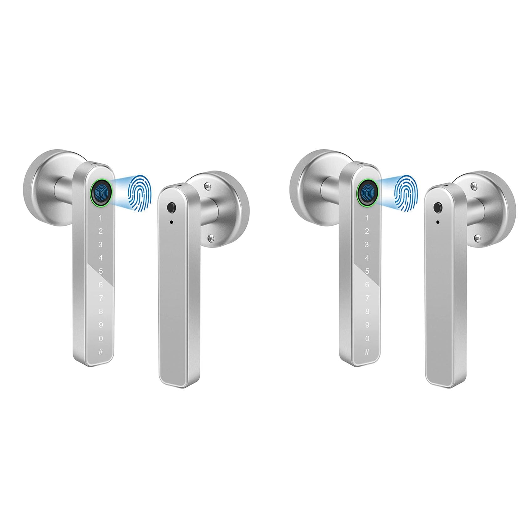 Jnchdghwa Silver 2X Smart Door Lock Keyless Entry Door Lock Keypad Door Lock With Handle, Fingerprint Door Lock With Tuya App Wifi