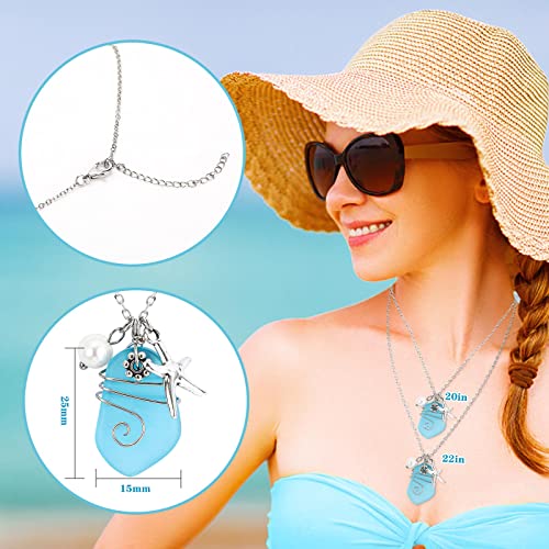 Sea glass necklace Beach Necklaces with Starfish Pendant Wire Wrapped Blue Sea Glass Jewelry Handmade Necklaces hawaiian ocean beach jewelry Necklaces for Women Girls3