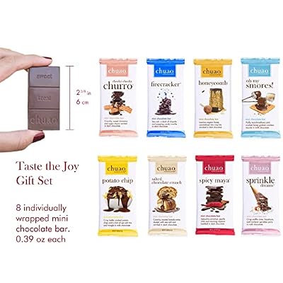Chuao Chocolatier Taste the Joy Assorted Mini Gourmet Chocolate Bars Gift Box | Milk and Dark Chocolate Flavor Variety Sampler For Birthday, Mothers and Fathers Day, Thank you, Corporate Gift Baskets | 8 Bars