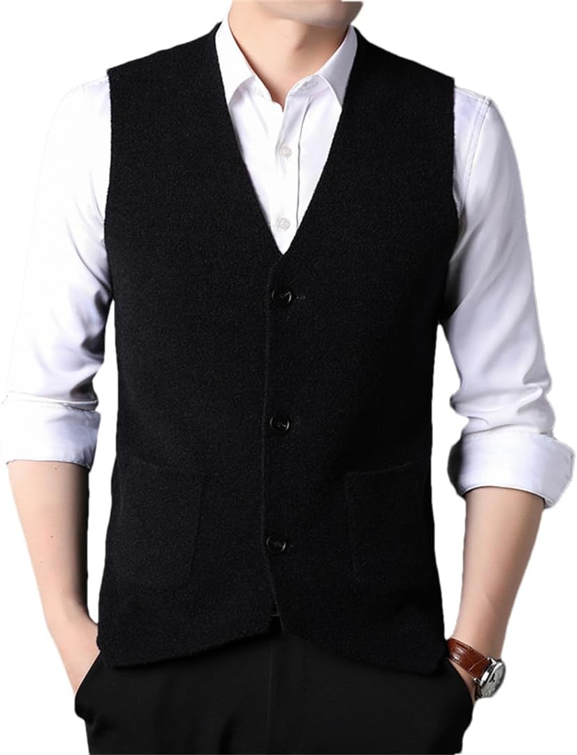 Man Slim Fit Knit Cardigan Sweater Vest Men Vintage Winter Woolen Sleeveless Clothes