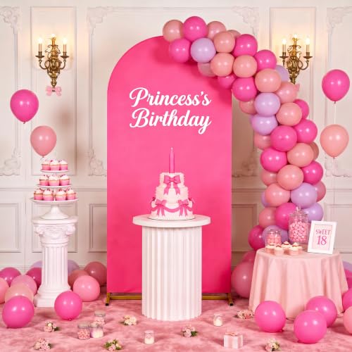 Image of Arch Backdrop Cover 6ft Double Color Spandex Arch Stand Covers (Peach&Rose) | Stretchy Backdrop,Fitted Arch Cover for Birthday Party Baby Shower Gender Reveal Boy or Girl Decoration