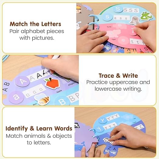 51KU5H98YVL SHNMN My Alphabet Busy Book for Kids Ages 3+, Montessori Preschool Learning Activity Book, Reusable Hook & Loop Alphabet Cards, ABC Learning Book, ... & Girls (Scratch Note Colorful Scratch Note)