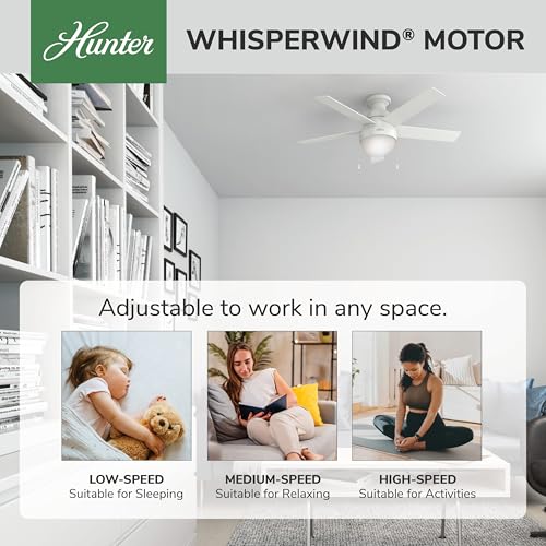 Image of Hunter Anslee, Indoor, Ceiling Fan, with LED Light, 46 inch, Fresh White