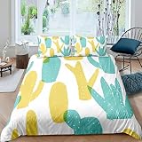 Funda de edredón de Cactus de Dibujos Animados,de Plantas suculentas,Juego de Ropa de Cama niños niñas,botánica Tropical,Colcha 2 Piezas Cama Individual