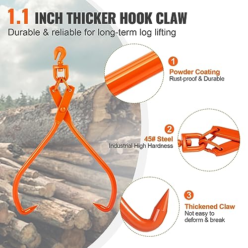 Image of VEVOR Heavy Duty Rotating Steel Lumber Skidding Tongs, 32 inch 2 Claw Log Lifting Tongs, 1543 lbs /700 kg Loading Capacity