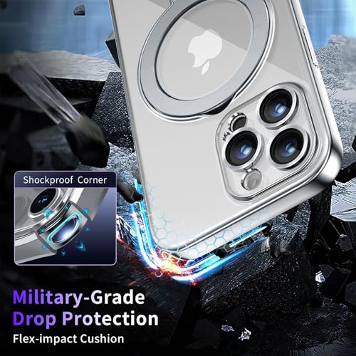 Image of Magnetic for iPhone 14 Pro Case with Invisible Stand[Compatible with MagSafe][Full Camera Lens Protector][Military Drop Protection] Shockproof Not Yellowing Clear Slim Soft for Women Men