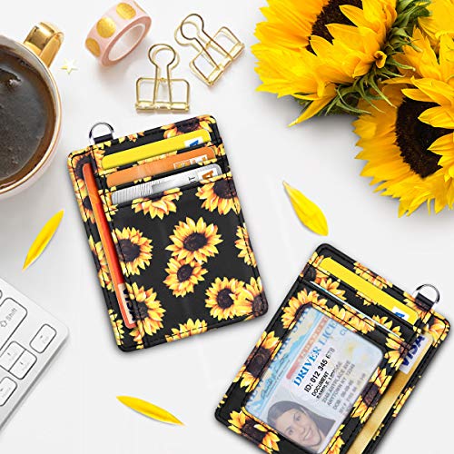 Coco Rossi Slim Front Pocket Wallet Rfid Blocking Minimalist Credit Card Holder Wallet With D-Shackle For Women,Sunflower #TOP2