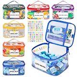 Tesuko 6 Pack Clear Toy Storage Bag with Name Tag& Manual Pocket, Waterproof Transparent PVC Toy Organizer Case for Lego Bricks, Board Games, Building Blocks, Puzzles (Large Capacity, Colorful)