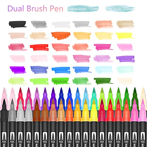 Dual Tip Brush Pen, Koilox Watercolor Pen Set, 36 Color Double Ended Painting Pen, Fine Line Art Marker Pen, Water Based Highlighter, Used For Outline, Drawing, Calligraphy And Coloring Books. (36) #TOP4