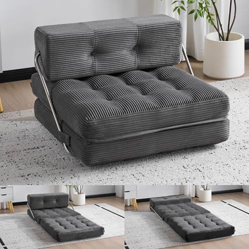 Mingone Faltbares Schlafsofa mit Kopfstütze für kleine Räume,Relaxsessel, Spielsofa,Komfortable Bodensofa-Lounge für Wohnzimmer grau Schlafzimer 80x80 cm bis 185x80 cm