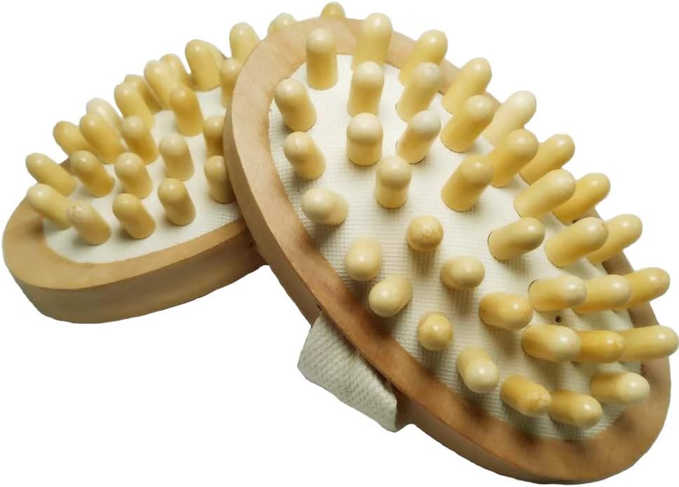Femcery Natural Wood Anti Cellulite Massager Body Slimming Circulation Brush Muscle Relax Palm Sauna Spa Bath Massage, Pack 2