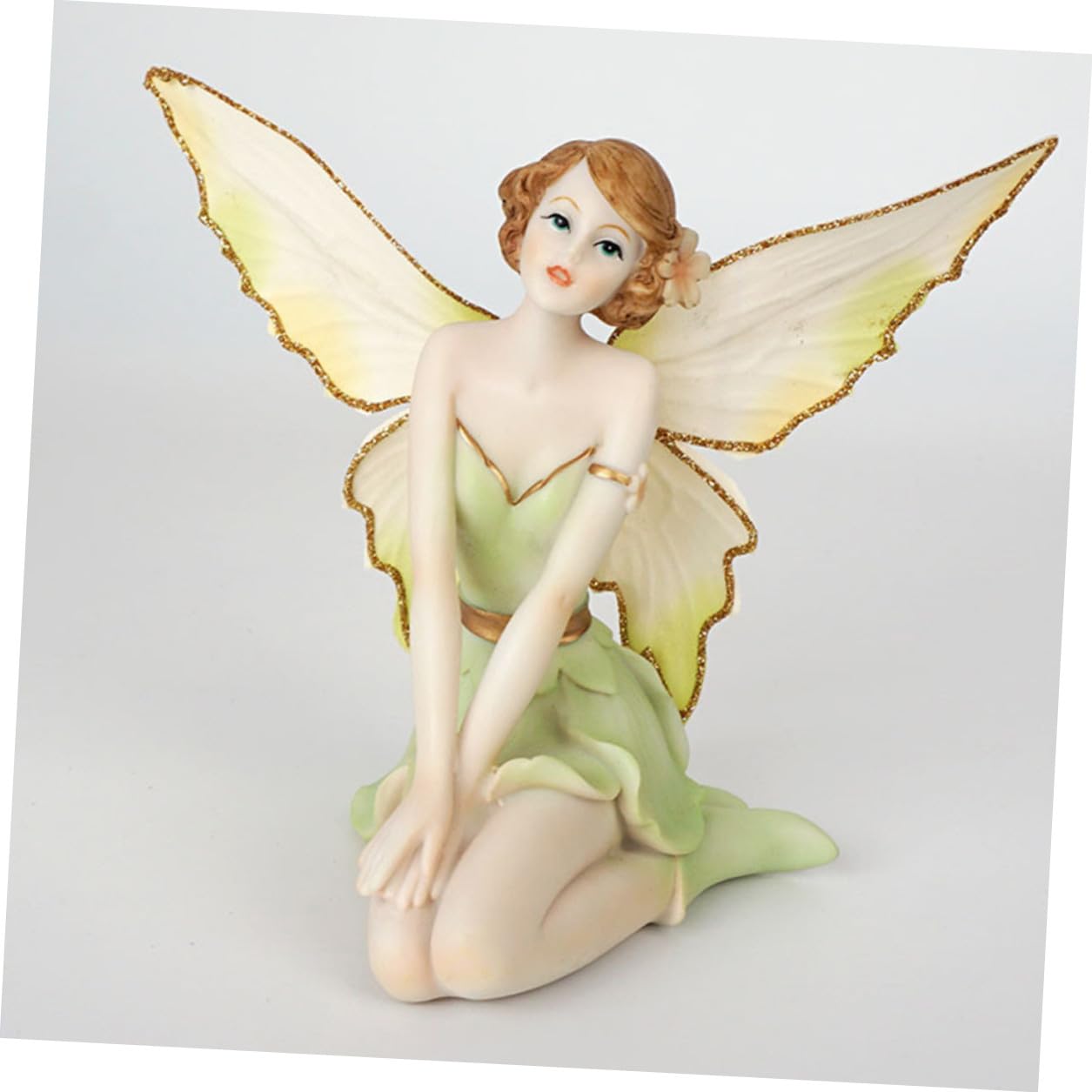 OUNONA Figura de Resina de Hada Flor y Ángel Pintada a Mano en Color Verde Superficie Lisa, Adorno Elegante para Sala o Escaparate, Obsequio Adecuado para Niñas