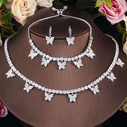 Conjuntos de joyería de disfraz nupcial con pendientes y pulsera de circonita cúbica blanca