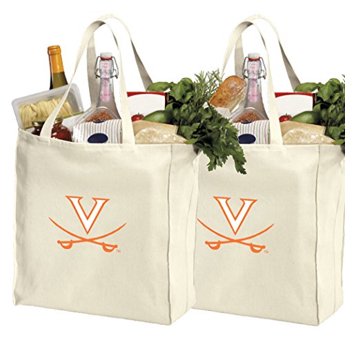 Broad Bay Reusable University of Virginia Shopping Bags or UVA Grocery Bag 2Pc SET NATURAL COTTON